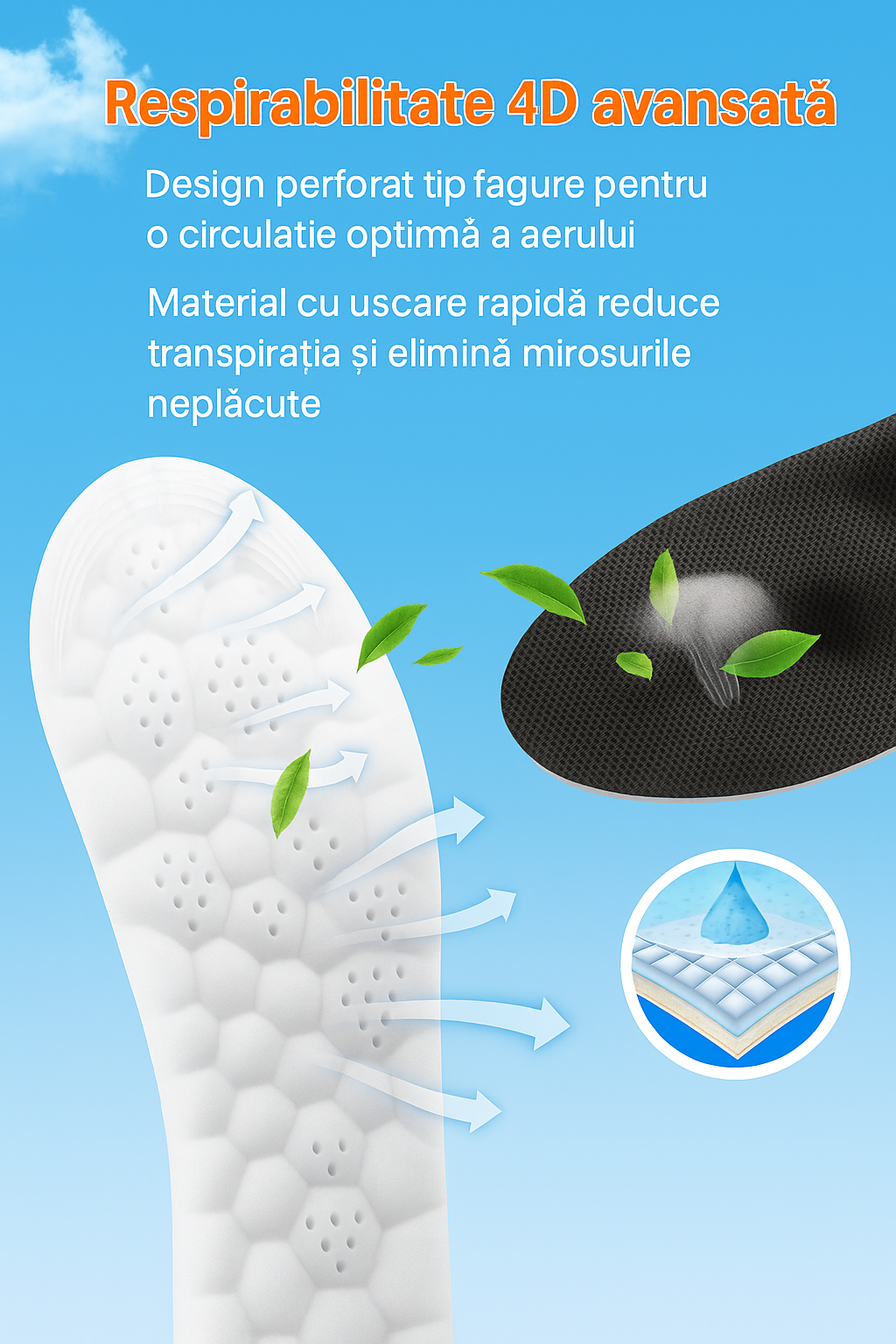 Talpa ortopedica Yetistep 4D cloud pentru barbati si femei – spuma cu memorie, ultra moi, anti-oboseala, cu absorbtie a socurilor si ameliorarea durerilor de picioare